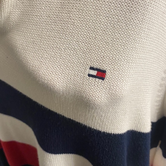 Tommy Hilfiger Men's Long Sleeve Cotton Quarter Zip Pullover Sweater, Navy, Red - Picture 5 of 5